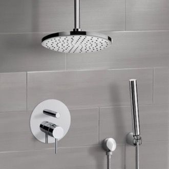 Shower Faucet Chrome Shower System With Rain Ceiling Shower Head and Hand Shower Remer SFH65